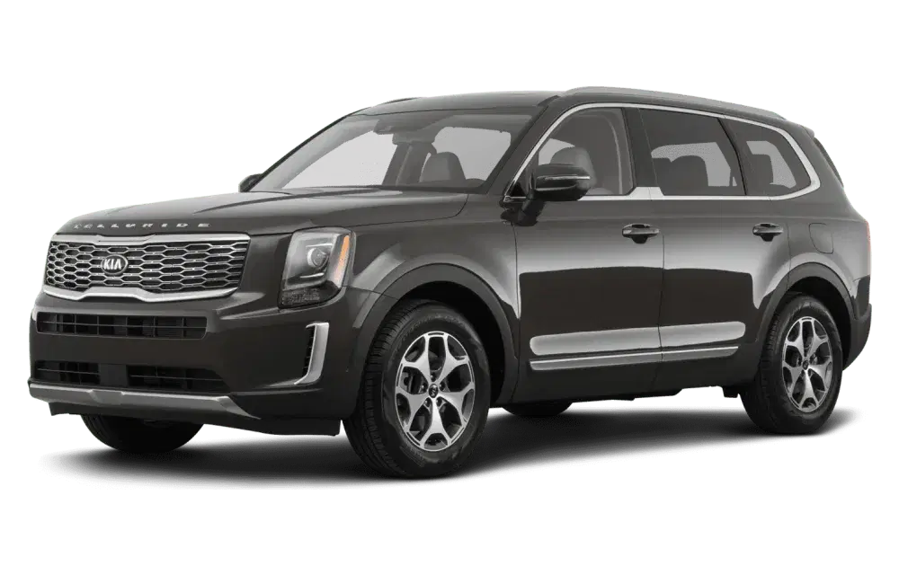 Dark Kia SUV parked outside a modern building